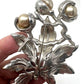 Signed Staret Clear Floral Brooch with Three Large Faux Pearls