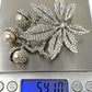 Signed Staret Clear Floral Brooch with Three Large Faux Pearls