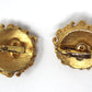 Signed Crown Trifari Vintage 3 Dimensional Gold Tone Round Clip Back Earrings