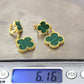 Four Leaf Clover Malachite Glass and Gold Plated Dangle Earrings