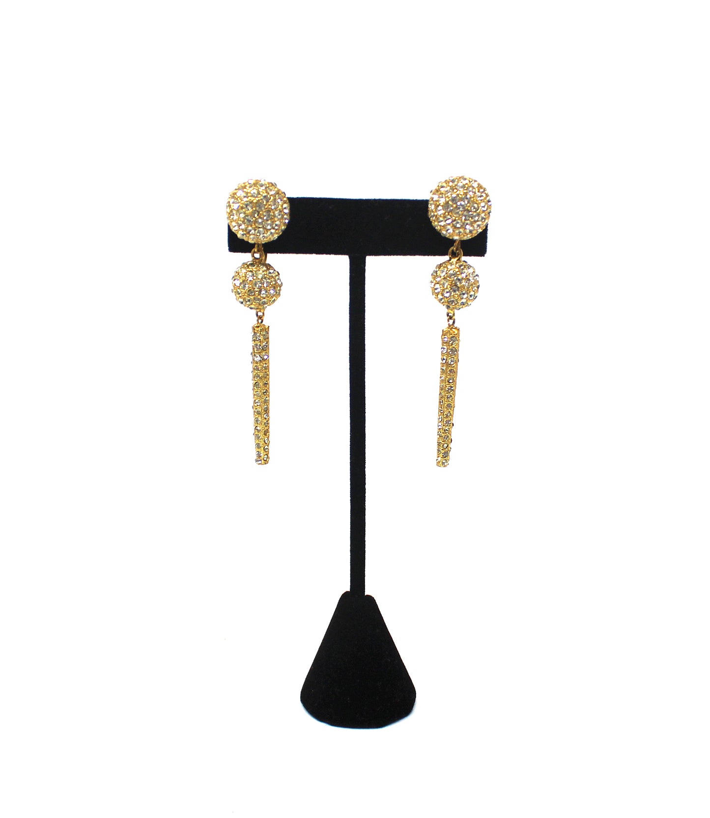 Crystal and Gold Tone Evening Wear Dangle Earrings