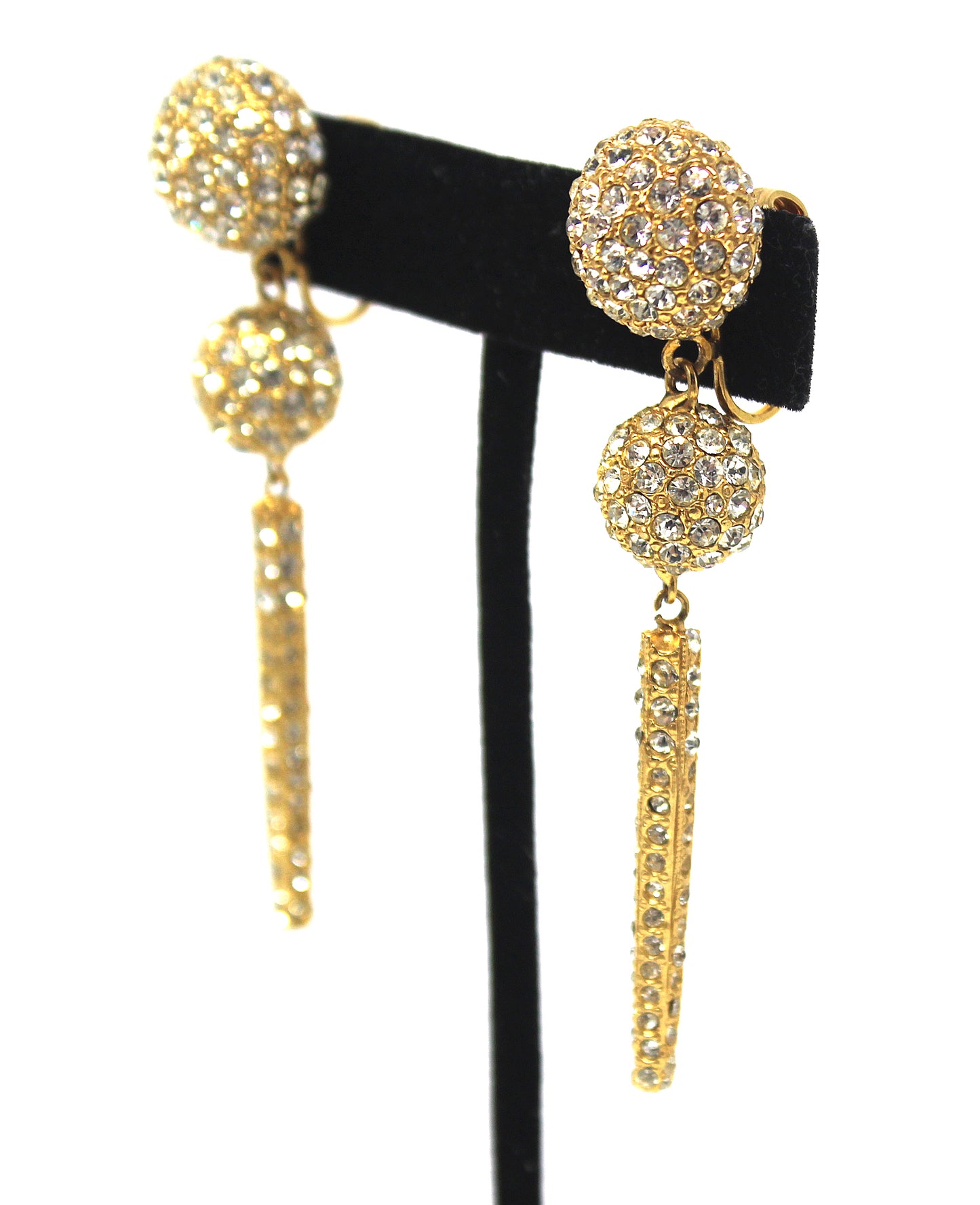 Crystal and Gold Tone Evening Wear Dangle Earrings