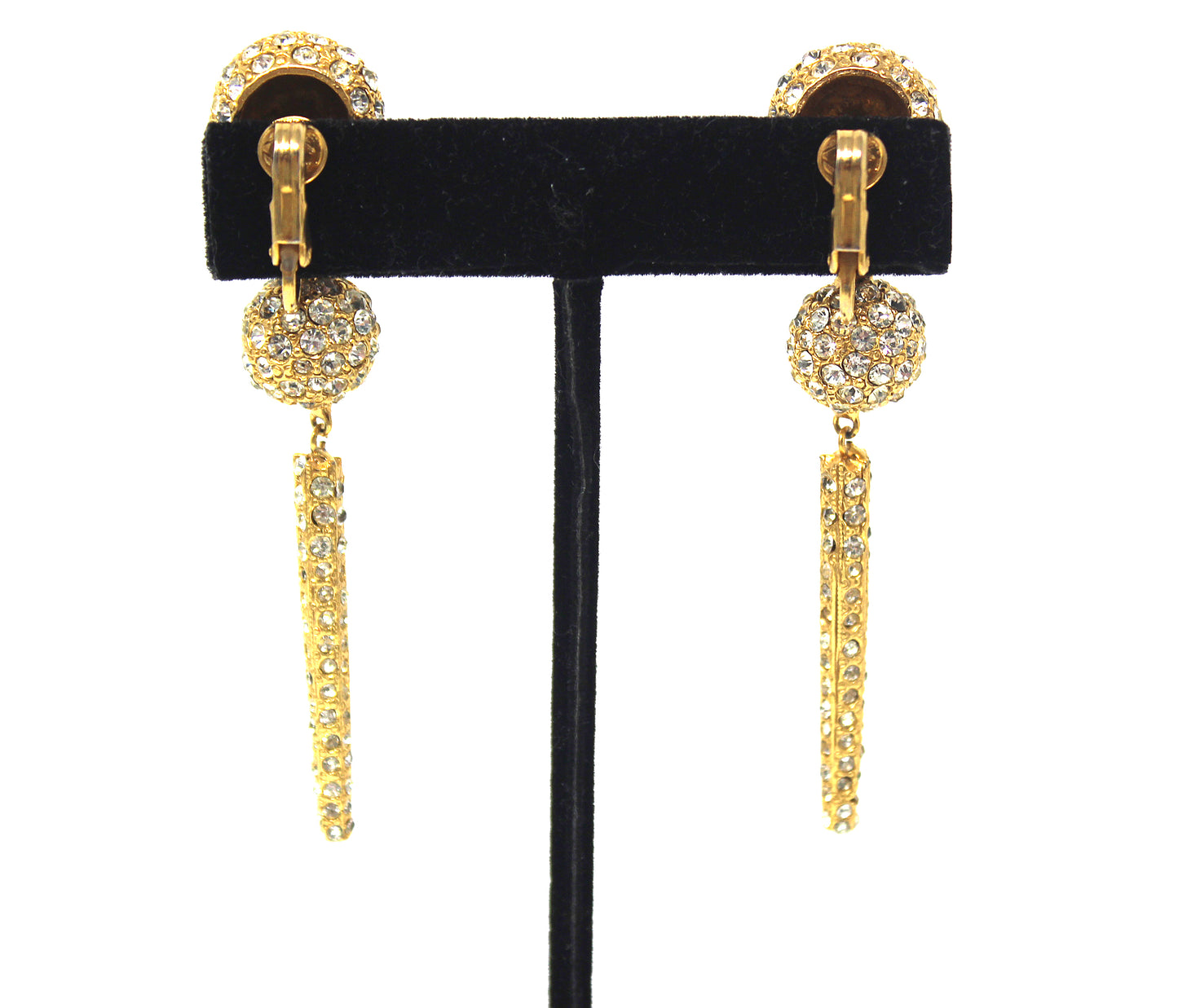 Crystal and Gold Tone Evening Wear Dangle Earrings