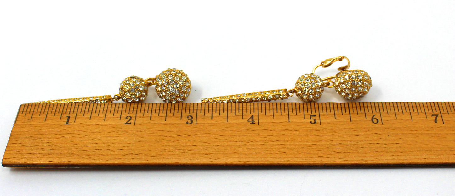 Crystal and Gold Tone Evening Wear Dangle Earrings